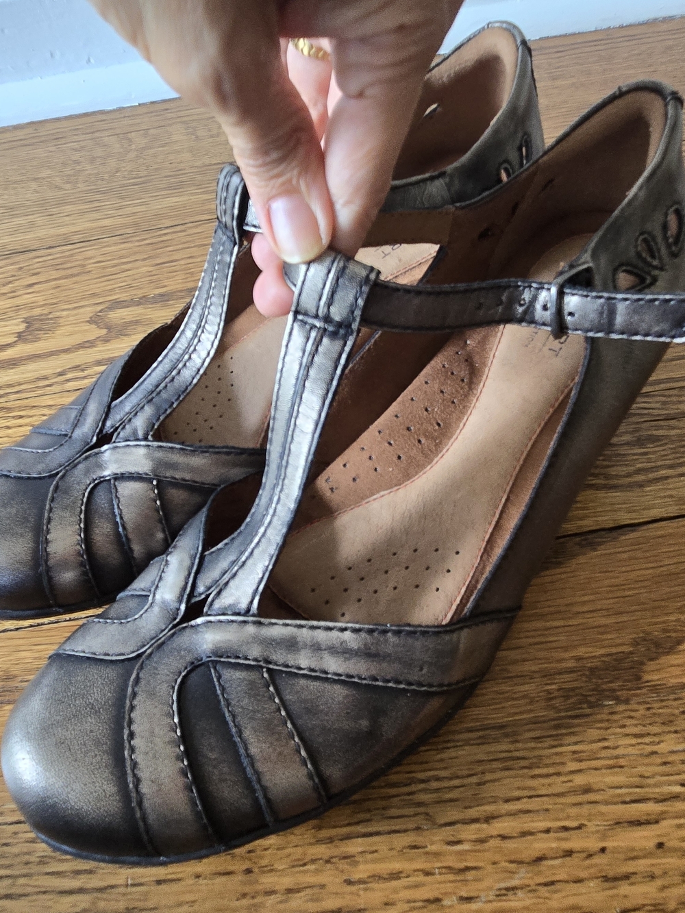Angelina Comfort T-Strap Sandal in Metallic Bronze